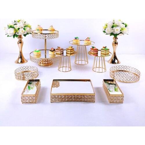 New arrive 11pcs gold mirror cupcake stand crystal metal creative home large fruit plate fruit basket home set cake tool