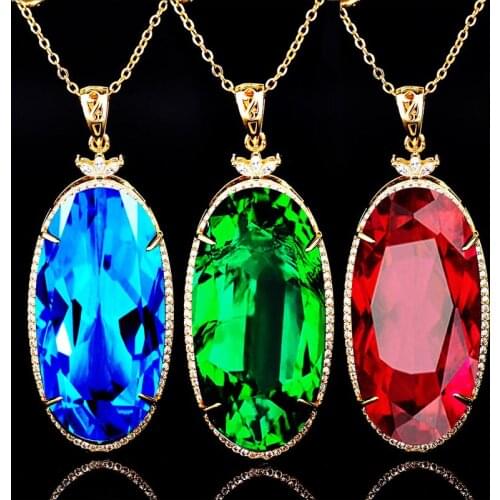 New Arrivals Luxury Jewelry Fashion Exaggerated Large Oval Pendant Necklace For Women Wedding High Grade Party Golden Chain