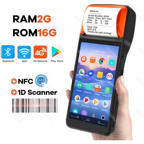 PDA Android 7.0 Printer Mobile Bluetooth 58mm 2 inch thermal Printer with 1D Barcode Scanner Reader Terminal PDA Handheld