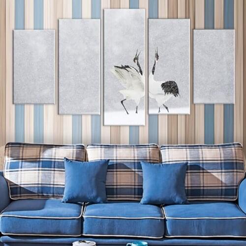 HD Printed Home Decoration Poster Framework Painting 5 Panel Cranes Snow Nature Landscape Modern Wall Art Pictures Living Room