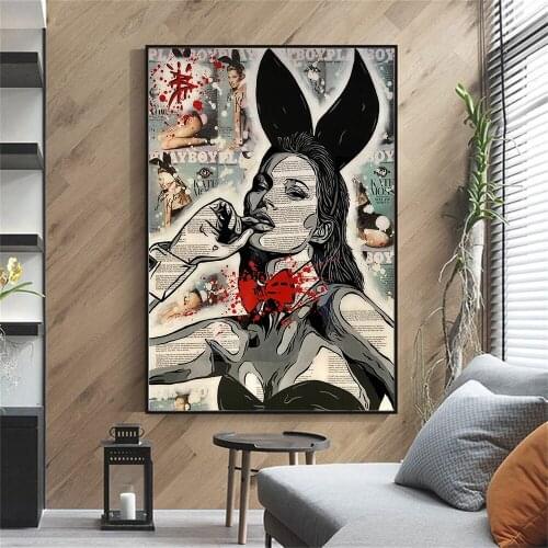 Pop Art Beautiful Woman Bunny Girl Poster Print On Canvas Painting Home Decor Wall Art Picture For Living Room Frameless