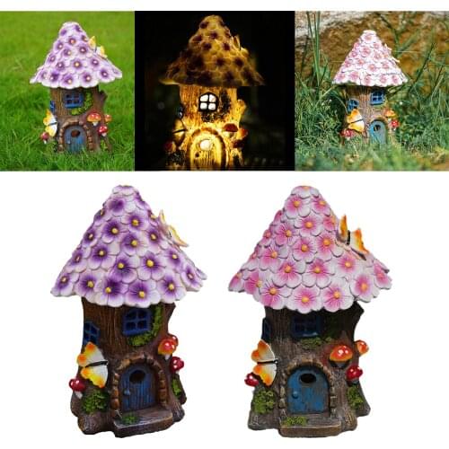 Lovely Mini Solar Powered Lighted House Statue Garden Path Yard Ornament Kit