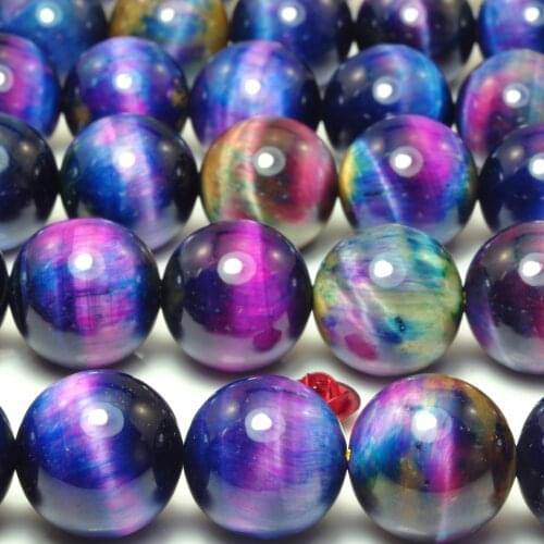 Rainbow Tigers Eye Smooth Round Loose Beads Wholesale Gemstone Semi Precious Stone Bracelet Necklace Diy Jewelry Making Design