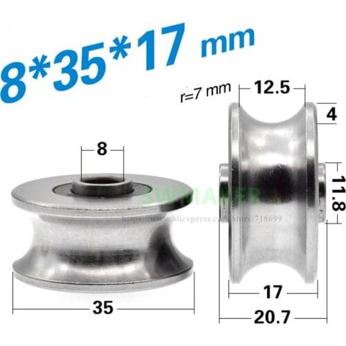 10pcs 8*35*17mm U grooved roller, 440 stainless steel bearing pulley/roller/guide wheel, waterproof and rust-proof high quality