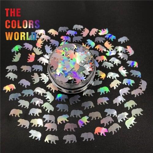 TCA100 Holo Silver California Bear 10MM Nails Glitter Nail Art Decoration Crafts DIY Tumbler Accessories Festival Party Supplier