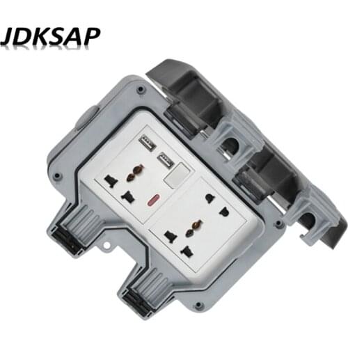 IP66 Waterproof Socket 10A Universal Wall 2 Socket Plug Power Supply Moisture-Proof Outdoor Power Socket With 2 USB Socket