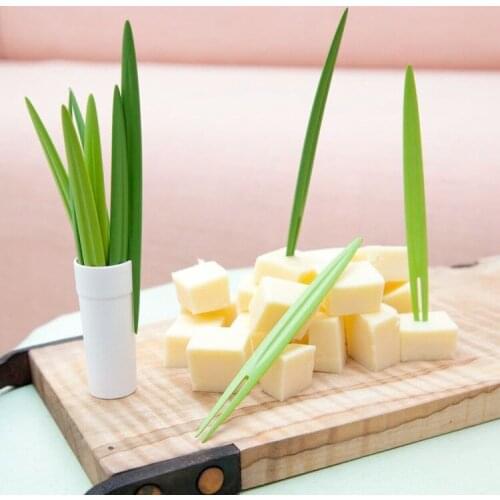 Green Bamboo Leaf Fruit Fork Snack Cake Dessert Food Fruit Pick Toothpick Bento Lunches Party Birthday Decor Kitchen Fruit Tools