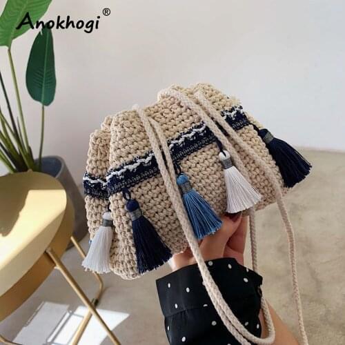 Tassel Bucket Women Casual Summer Bag Bow Female Shoulder Straw Bag ML128