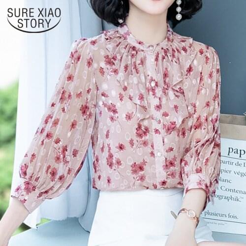 New Summer Vintage O Neck Lady Tops Clothes Korean Style Womens Blouse Lantern Half Sleeve Cardigan Floral Shirts Women 9027 50