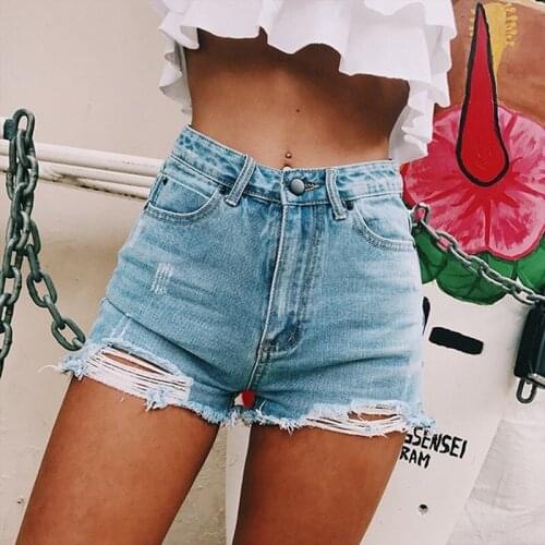 2021 Vintage Side Slit Cat Claw High Waist Denim Shorts Women Hole Pocket Button Short Jeans Large Casual Streetwears Female