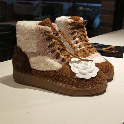 Winter Fur Warm Boots Woman Elegant Boots Flat Zapatos De Mujer Ankle Thick Bottom Shoes Women Round Toe Fashion Female Shoes