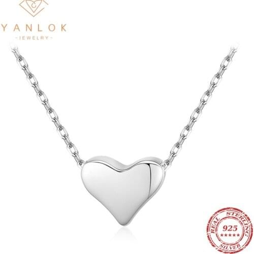YANLOK Pure 925 Sterling Silver Love Romantic Irregular Heart Chain Choker Pendant Necklace For Women Simple Statement Jewelry