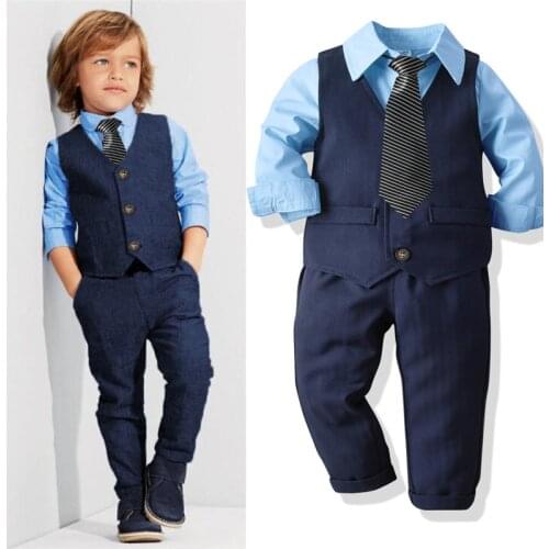 England Style Boys Suits For Weddings 4pcs/set Kids Gentleman Clothes Top Shirt Vest Pants Childrens Boy Formal Clothing Suit