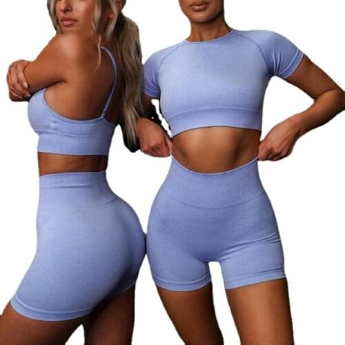 2021 Summer Sport Set Women Blue Two 2 Piece Crop Top T Shirt Sport Shorts Yoga Sportsuit Workout Active Outfit Fitness Gym Sets