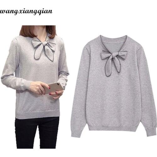 Plus Size Solid Color Womens 2019 Autumn Winter Clothing New Sweaters Loose V-neck Hedging Knitted Sweater Female