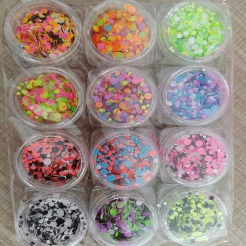 12 Boxes/set Round Nail Glitter Sequins Flakes Mixed DIY Charm Polish 3D Stickers Manicure Tips Kit For Nail Round Decorations