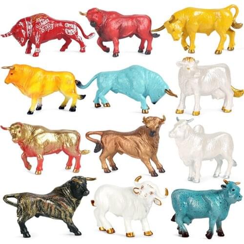 4 In 1 Mini Animal Simulation Wild Animal Model Children Gift Toys Meaty Cake Decoration New Product Cow Bull Bison Set