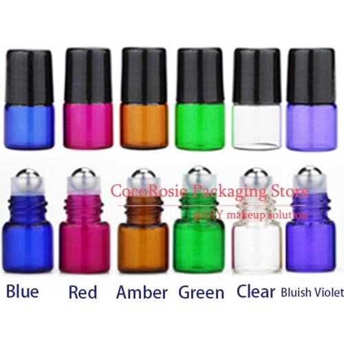 50pcs/lot 1ml,2ml coloful empty roll on bottle essential oil bottle small glass essential oil roller bottle for perfume