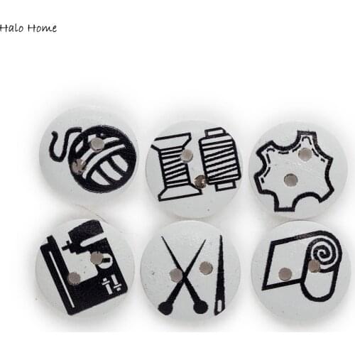 50pcs Printing Sewing pattern Colorful Mix Round Wood Button Sewing Scrapbooking Clothing Crafts Handwork Accessories 15mm