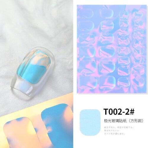 6Pcs Nail Art Glass Paper Stickers Holo Foil Tips Aurora Multi-Shapes Self-Adhesive Decals Stickers For Nail Art Accessories