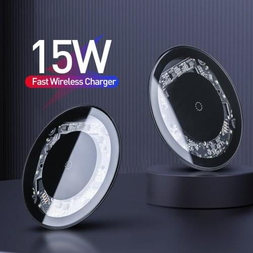 10W 15W Qi Fast Wireless Charger For iPhone X XR XS MAX 11 Pro MAX Samsung S10 Note 10 Xiaomi 9 10 Transparent Wireless Charger