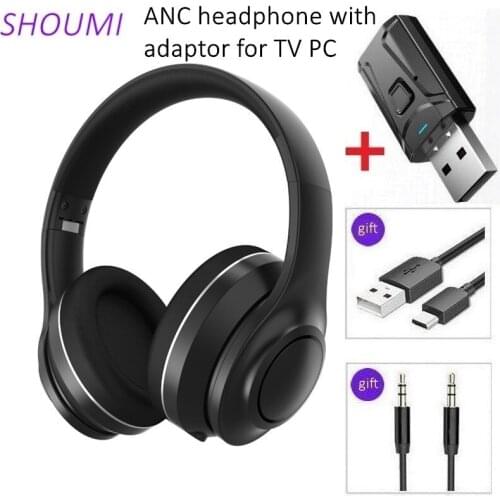 Wireless ANC Bluetooth Headphone Stereo Active Noise Canceling Headset Foldable Helmet USB Adaptor with HD Mic for Office TV PC