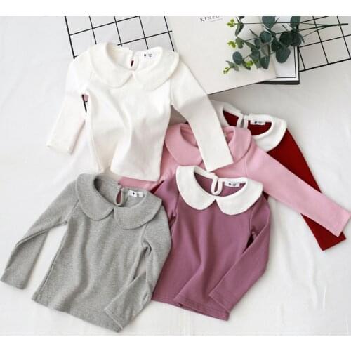 2021 Spring Autumn Baby Girls Blouse Children Kids Long Sleeve Shirt Girl Peter Pan Collar Under Shirt Fashion Spring Girls Tops