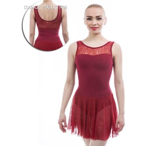 Wine Red Cotton Bodice with Lace Skirt Ballet Dance Leotard for Adult Women Practice Dancewear 2 Colors Free Shipping 01D0025