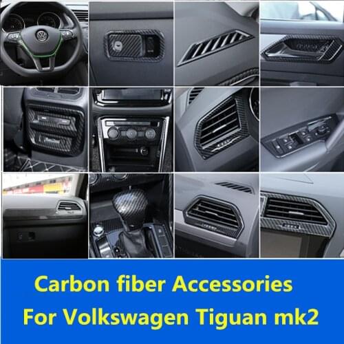 Carbon Fiber Black Accessories Interior ABS Decroation Cover Trims For Volkswagen Tiguan mk2 2018 2019 2020