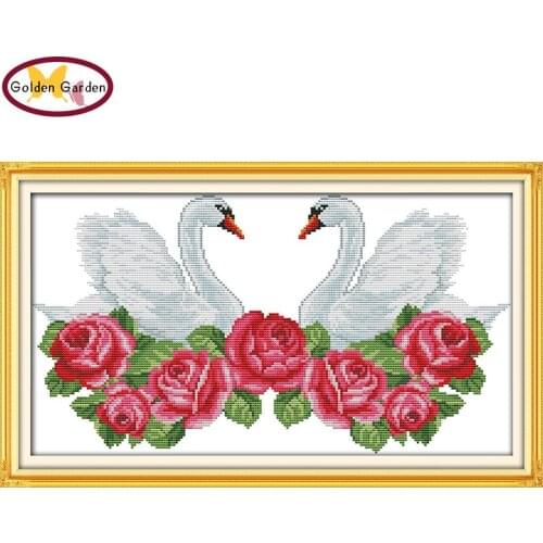 NKF Heart Matched Swan Cross Stitching Handmade Craft Needlework Cross-Stitch Embroidery Kit Cross Stitch for Home Decor