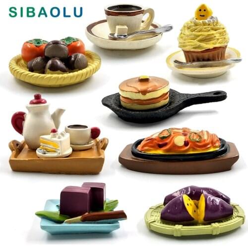 1pc Simulation Food Coffee Cake Mini figurine Decor Fairy Garden cartoon character statue Model Resin craft toys ornaments