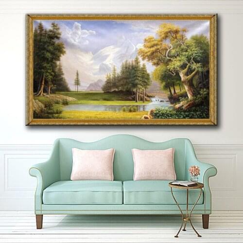 Classical forest tree lake landscape canvas printings oil painting printed on canvas home wall art decoration pictures
