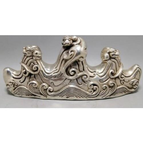 China White copper carving beast Pen rack crafts statue