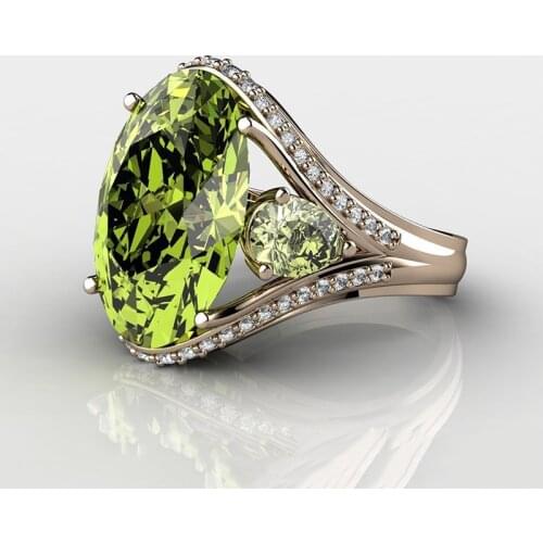 Luxury Female Big Oval Stone Ring Rose Gold Olive Green Peridot Ring Vintage Wedding Engagement Rings For Women