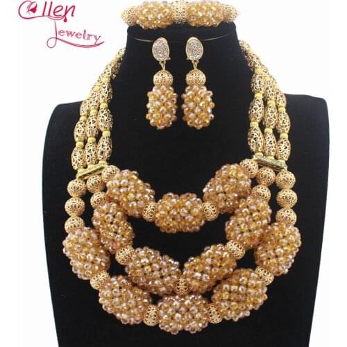 Luxury Red 2019 Nigerian wedding african beads jewelry sets for brides Crystal Necklace fashion Big jewelry sets W13722