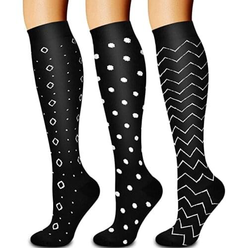 Compression Stockings Men Women Sports Golfs Black Dot Wave Tube Socks Pressure Nurse Running Cycling Multi Color Compress Socks