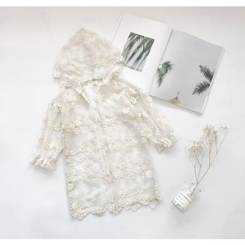 Hollead Girls Lace Embroidery Sunscreen Clothes Long Sleeve Childrens Sun Protection Tops Breathable Hooded Zipper Coat