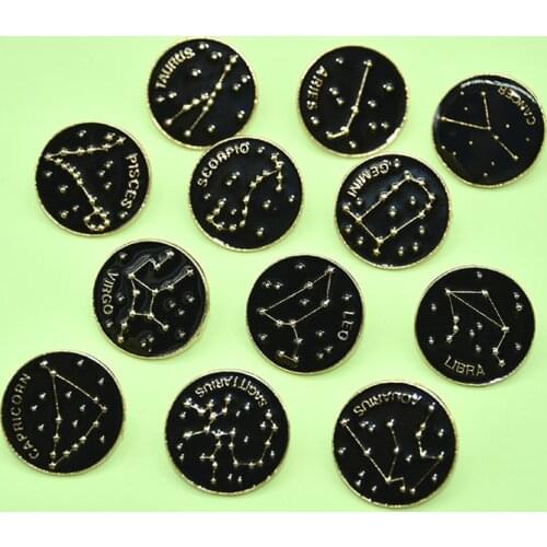 Fashion creative 12 constellation alloy enamel brooch Simple constellation button jewelry badge, ladies clothes lapel jewelry