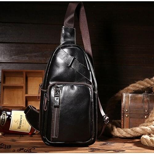 Men Genuine Leather Cowhide Vintage Sling Pack Chest Bag High Quality Travel Men Shoulder Cross Body Messenger Pack Leather Bags