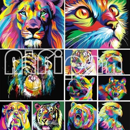5D Diamond Painting Animal Set Color Lion Tiger Cat Square Diamond Embroidery Mosaic Picture Cross Stitch DIY Decoration