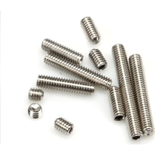 20Pcs M4*3/4/5/6/8/10/-20/30mm 304 Stainless Steel Metric Thread Grub Screws Flat Point Hexagon Socket Set Screws Headless