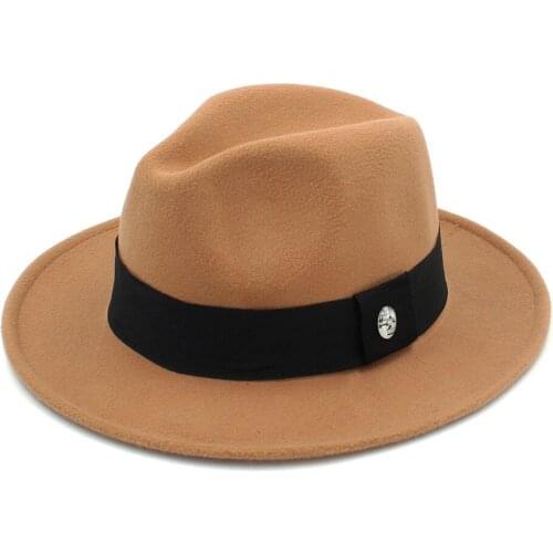 New Fashion Wool Womens Mens Winter Autumn Fedora Hat With Wide Brim Sombreros Jazz Hat For Gentleman Panama Top Hat 25