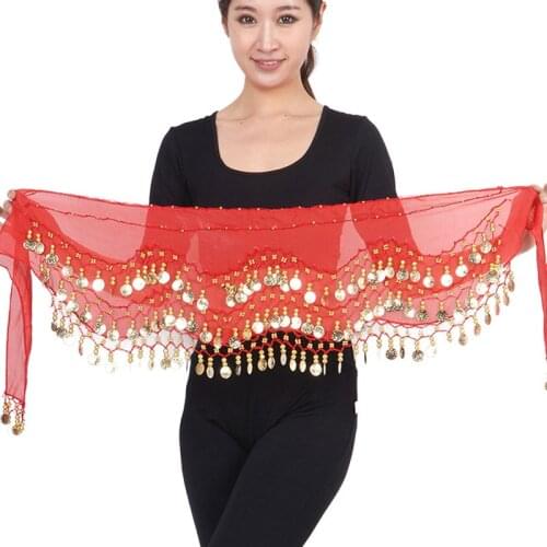 2018 New Women Special Offer Belly Dance Belt Three Layer Wave 128 Coin Genuine Chiffon Scarfs Skirt Hip Wrap Waist Chain