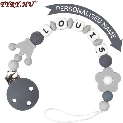 TYRY.HU New Dummy Clips Personalised Name For Baby Pacifier Clip Soother Chain Holder BPA Free Binky Holder Teether Toys