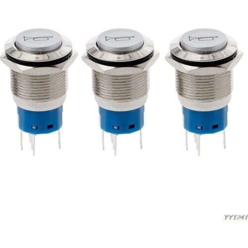 New 19mm LED Momentary Horn Button Metal Push Button Lighted Switch 12V-W212