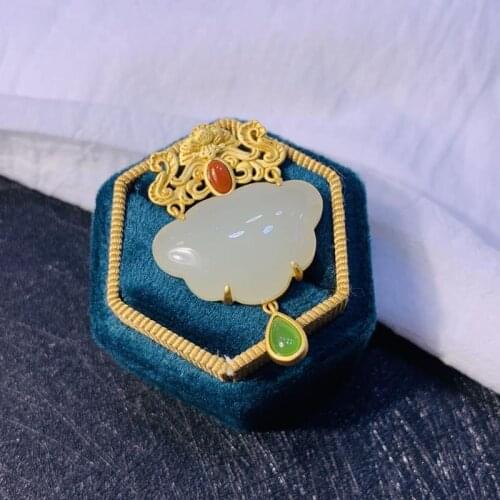 New Hotian Jade Pendant Womens Ancient Silver Inlaid Safe Ruyi Pendant Necklace Hanfu Chinese Style Gift