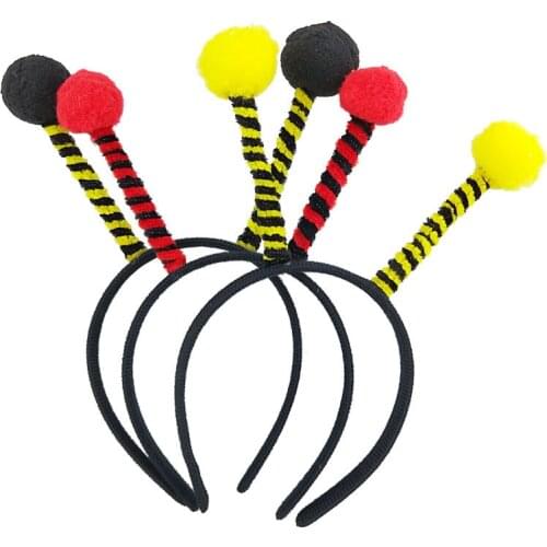 Women Girls Cute Bee Antennas Headband Fluffy Pompom Ball Cosplay Costume Hair Hoop Childrens Party Favors Halloween Christmas