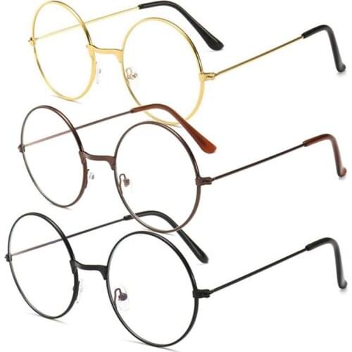 Personality College Style Clear Lens Eye Glasses Vintage Round Eye Metal Frame Blue Light Blocking Protection Mobile Phone Game