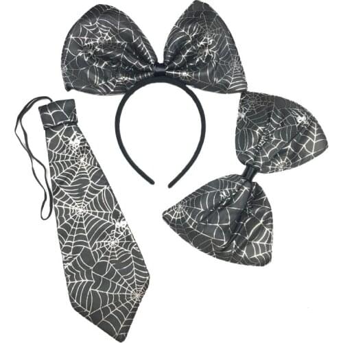 Easter Kid Adult Headband Sets With Big Bow Tie Necktie Halloween Party Cute Pumpkin Spider Headwear Sets