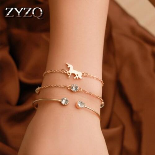 ZYZQ Simple Women Bracelets Lovely Unicorn Shaped Symbol Women Accessories Wrist Band With Shiny Tiny Stone Wholesale Bracelet